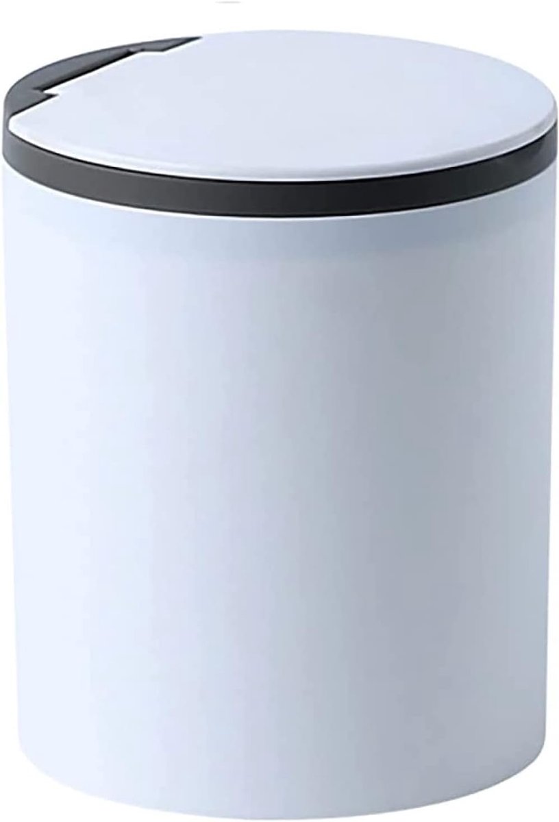Mini prullenbak 2 liter met drukdeksel - compacte tafelprullenbak voor keuken, badkamer, slaapkamer of kantoor - wit, 15,9 x 13 cm