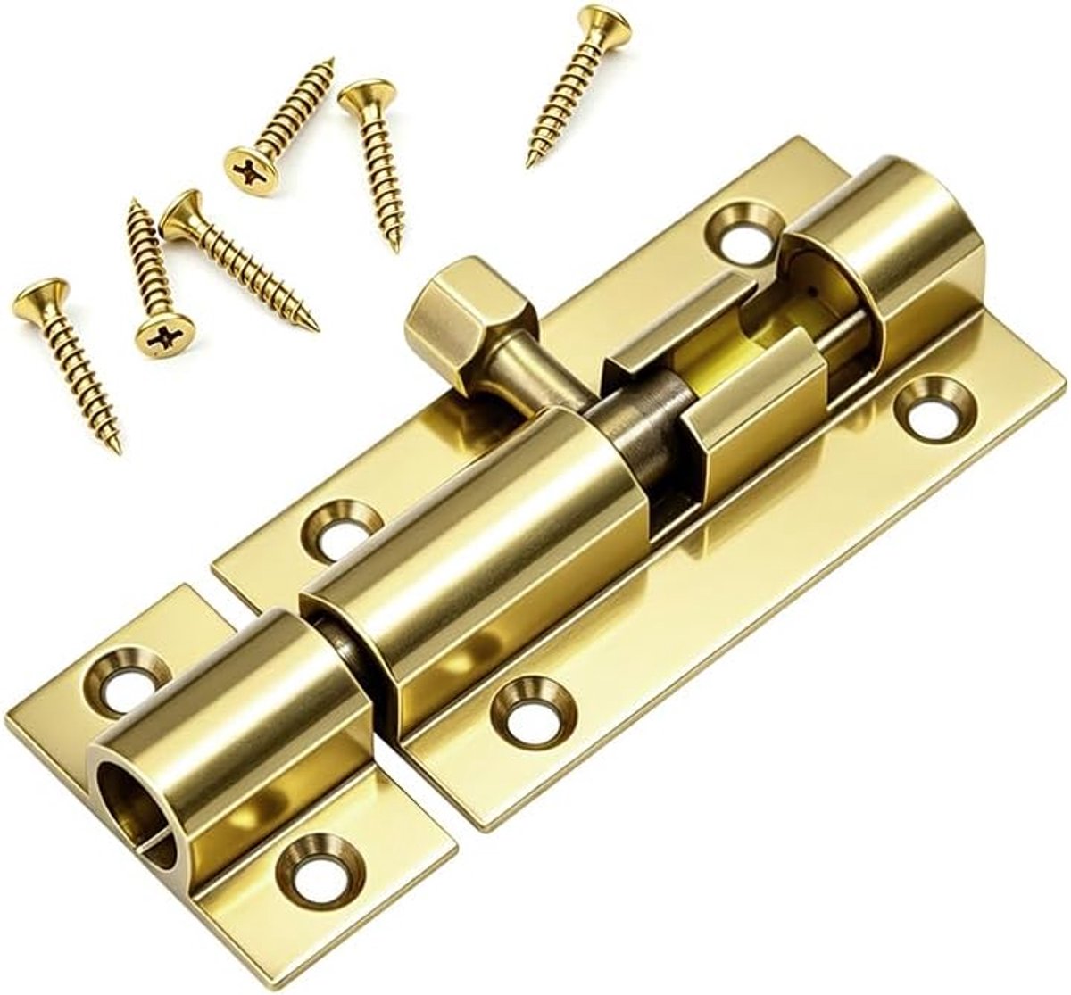 Schuifslot voor deur, 7,6 cm, messing grendel, schuifcilinderslot, stevig veiligheidsslot voor badkamer, slaapkamer, schuur (goud)