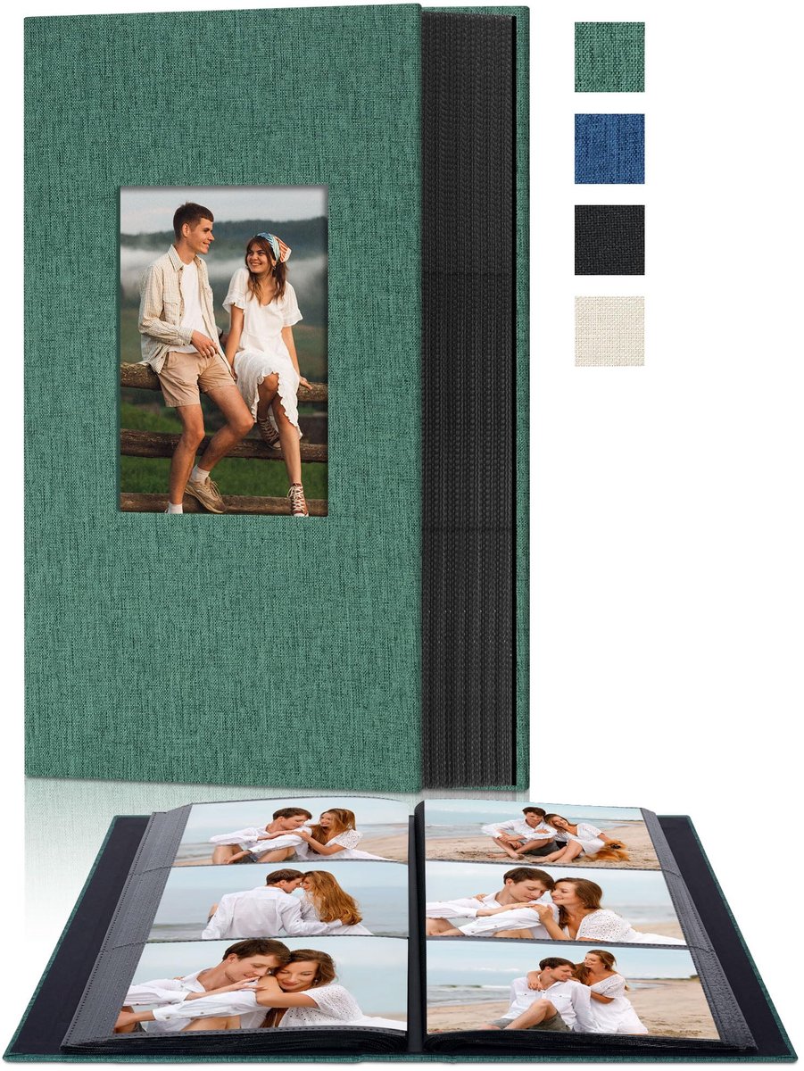 Fotoalbum 10 x 15 - Beige stof - 300 vakken - Met venster aan de voorkant - ShopVlot