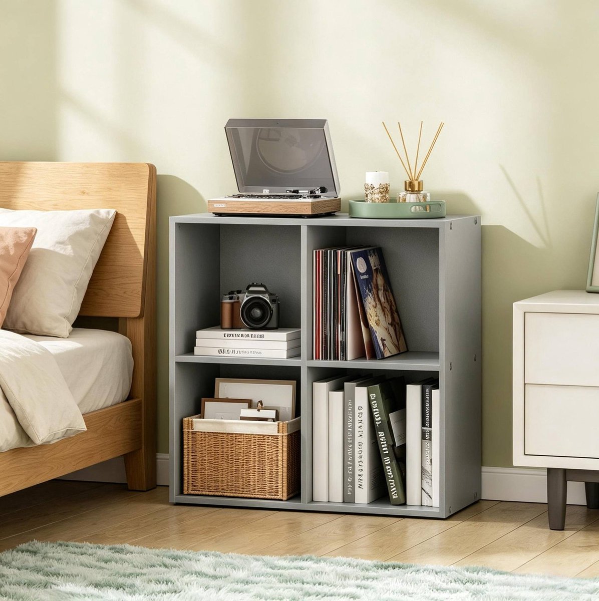 MEUNIQ Boekenkast met 4 open vakken - 59,6 x 59,8 x 29 cm - vrijstaande opbergkast voor woonkamer, werkkamer of kantoor - grijs