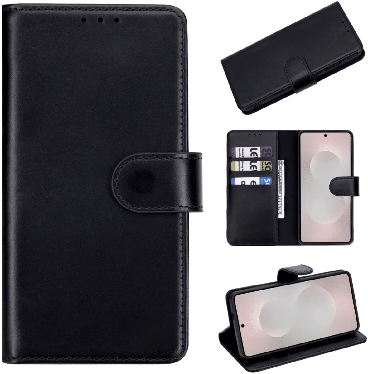 Cityhoesje - 2 in 1 Real Leather geschikt voor Samsung A57 - Zwart