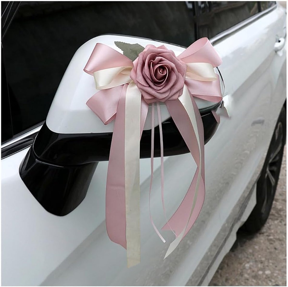 Strikken bruiloft achteruitkijkspiegel antennestrikken simulatie bloem bruiloftsauto decoratie handgemaakte strikken stoelstrikken bruiloftsstrikken voor bruiloft decoratie roze 6 stuks