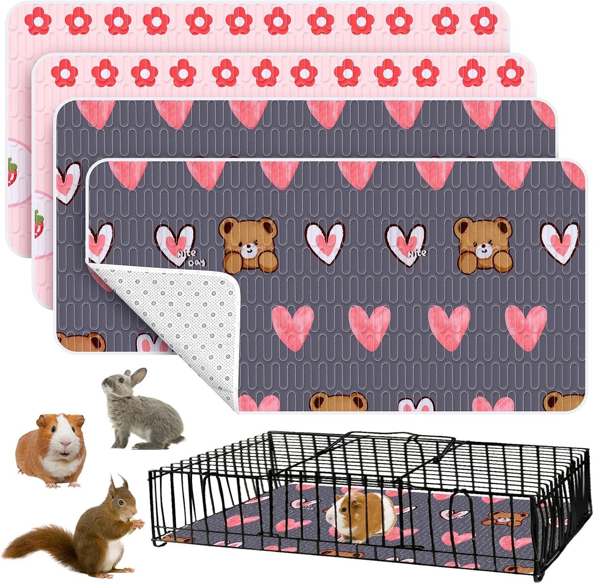 Matten voor cavia's, waterdicht, absorberend, konijn, hamster, beddengoed, chinchilla's, puppy, plasmatten, puppybox, matten voor katten, kleine dieren, honden, 61 x 120 cm / 24 x 47 inch