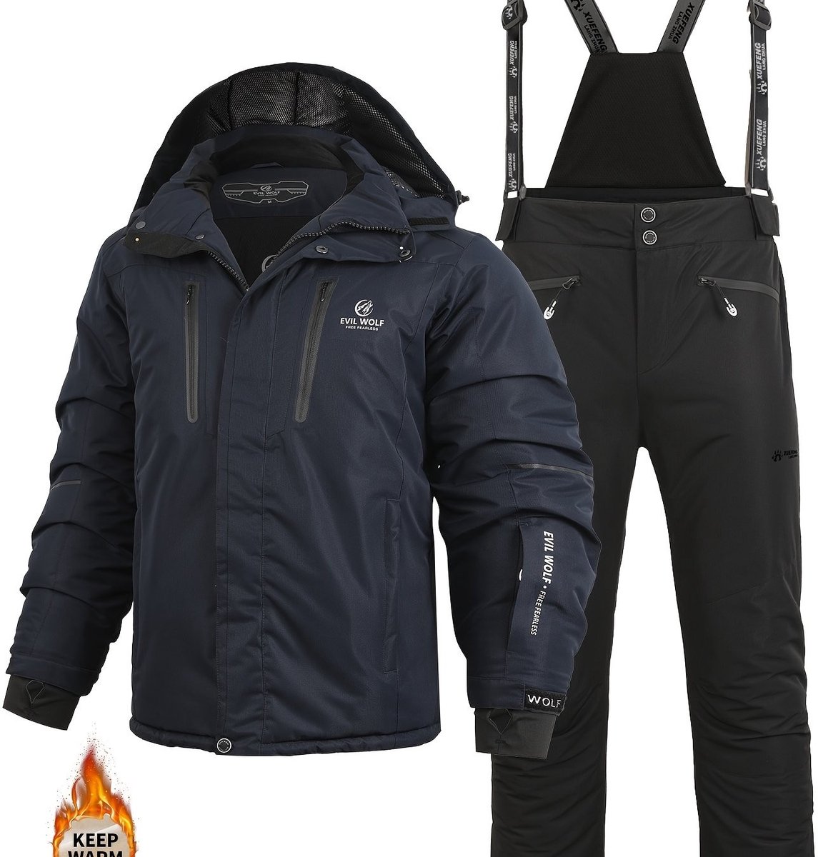 Currero Skipak Heren Ski Set Heren Skibroek Wintersportkleding Winddicht Warm Gevoerd Ski en Snowboard Skikleding Winter Leigrijs