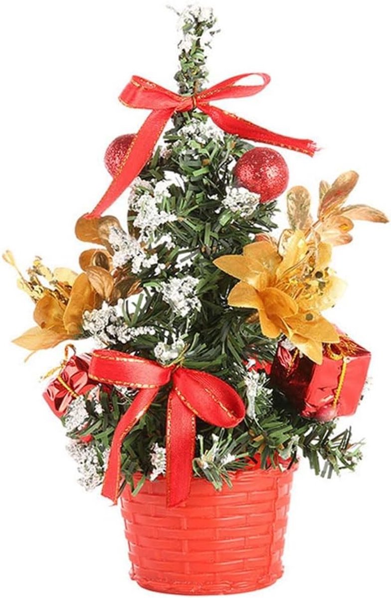 Kunstkerstboom 1 stks versierde kleine 20cm kerstboom ceder den op sisal zijde blauw-groen goud zilver en rode mini kerstboom ornamenten (Color : Red)