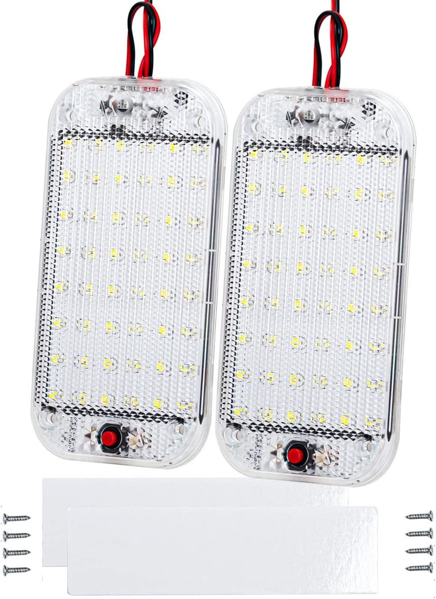 12v-85v Auto Binnenverlichting LED, 48 LED's Auto Binnenverlichting met Aan/uit Schakelaar, Binnenverlichting Voor Auto, Camper, Vrachtwagen, Boot, Caravan, 2 Stuks