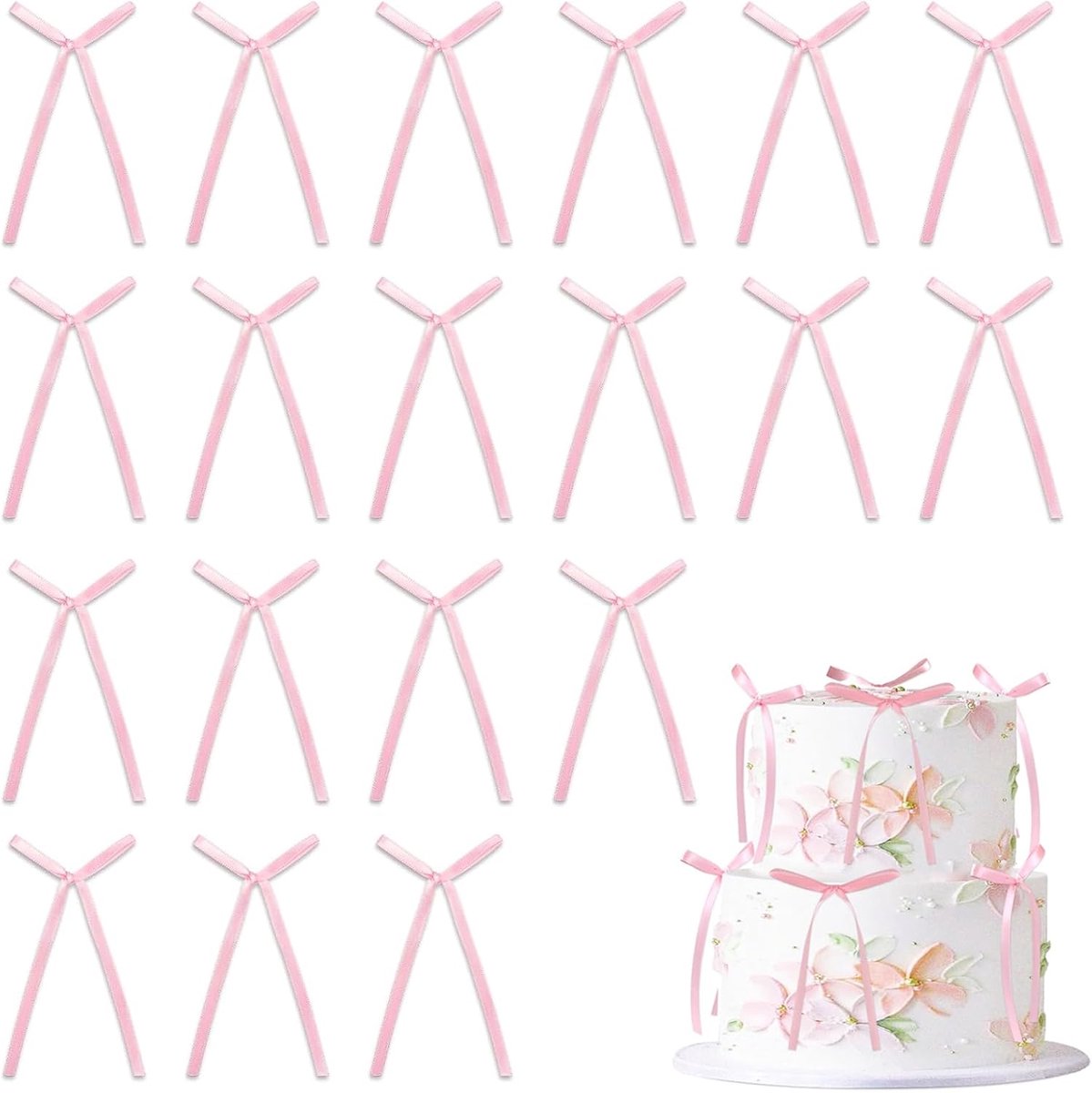 30 stuks taartdecoratie roze, taartdecoratie bruiloft roze strikken decoratie, bruidstaart decoratie taarttopper verjaardag, voor babymeisjes, verjaardag, bruiloft