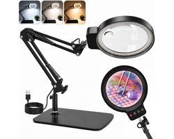 Vergrootglas met licht en standaard met 3 kleurmodi en instelbare helderheid, bureaulamp met…