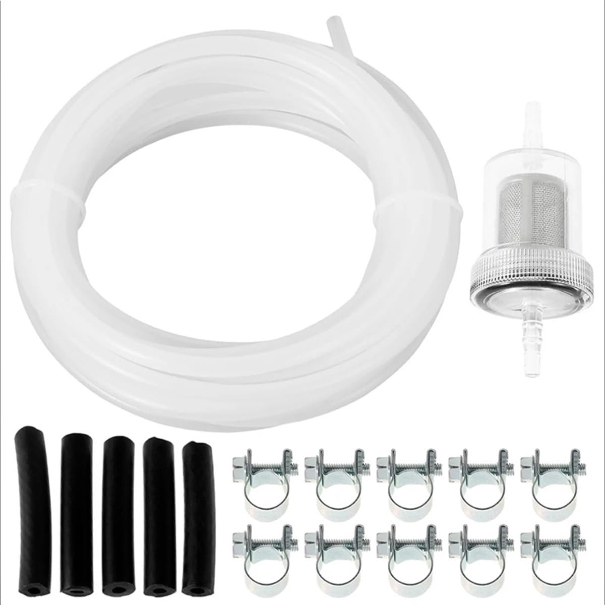 Brandstofleidingset voor kachel 4 m witte brandstofslang met 1 filter, 10 buisklemmen en 5 slangen Olie-extractieset voor bijverwarming