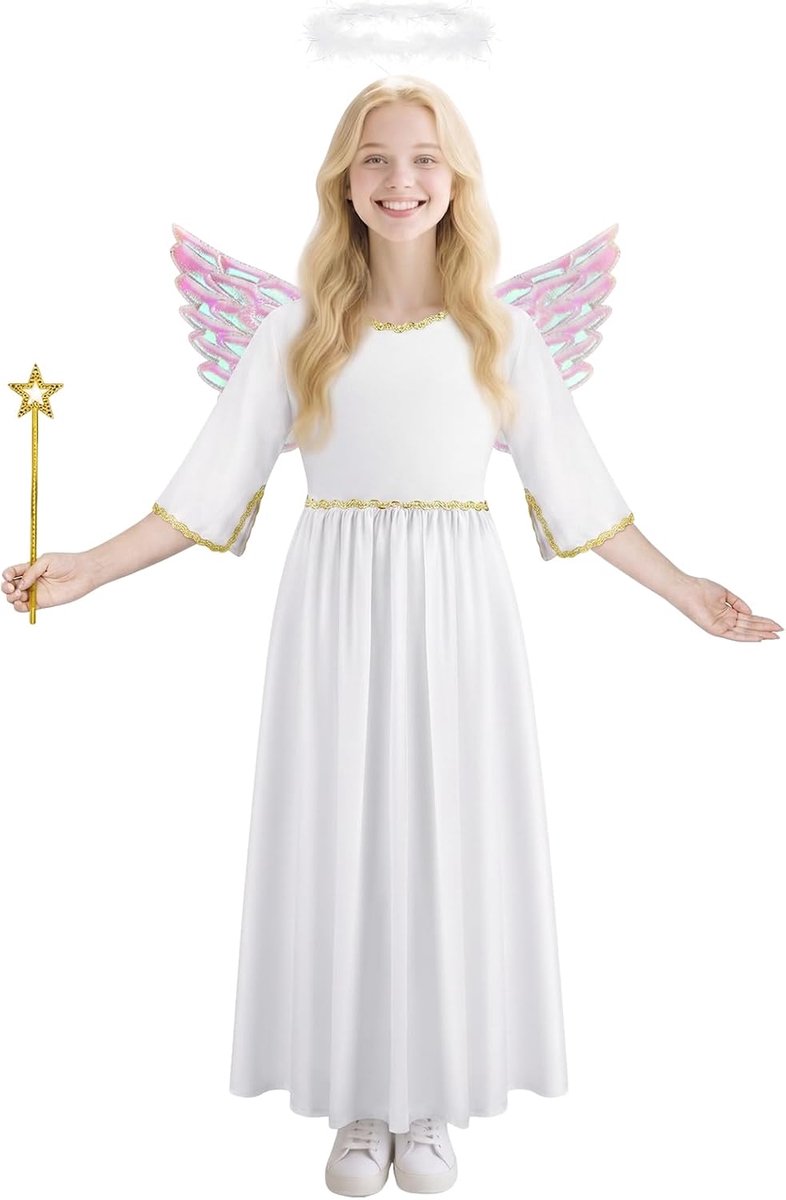 Kostuums meisjes engeljurk witte engeljurk met toverstaf vleugels en halo meisjes doopjurken voor Kerstmis, geboorte Panto, carnaval kostuum
