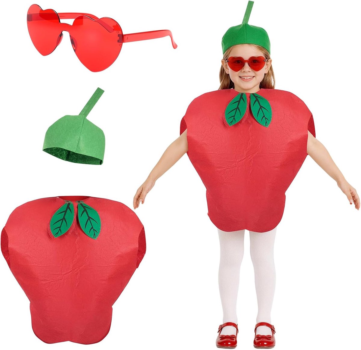 Fruitkostuum voor kinderen, grappig verkleedkostuum met bril, lichtgewicht en comfortabel fruitkostuum voor kinderen, voor themafeest, rollenspel, wereldboekendag, Halloween, Kerstmis, carnaval