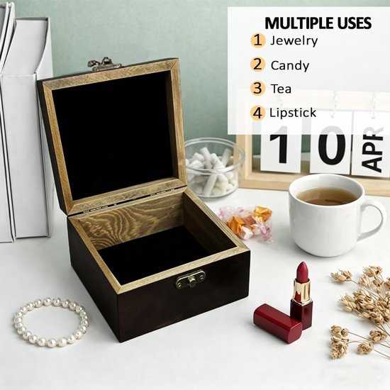 Arricraft 1 st Houten Souvenir Doos, Vrouwelijke Zijprofiel Patronen Decoratieve Opbergdoos Sieraden Organizer Gegraveerde Houten Geheugendoos met Deksels voor het Opslag Keepsakes Cosmetica — afbeelding 4