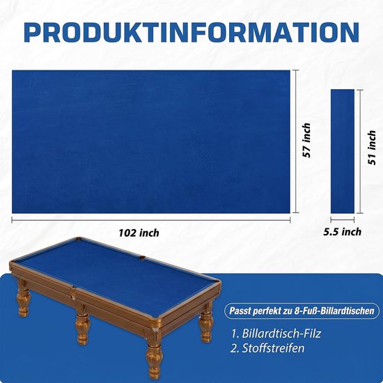 Biljartdoek vilt, geschikt voor standaard biljarttafels van 2,4 m, ooker doek, vilt, biljartbescherming, reserveaccessoires met kussenstrepen voor bars, clubs, hotels enz — afbeelding 2