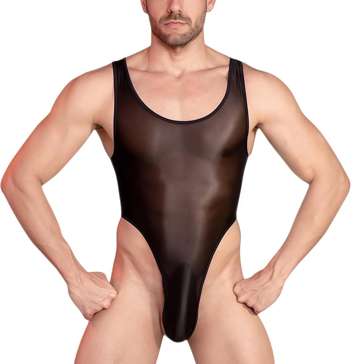Sexy Lingerie Set voor Mannen, Shiny Bodysuit met U-Hals, Stretchy Thong Tanktop voor Nachtkleding en Feestjes