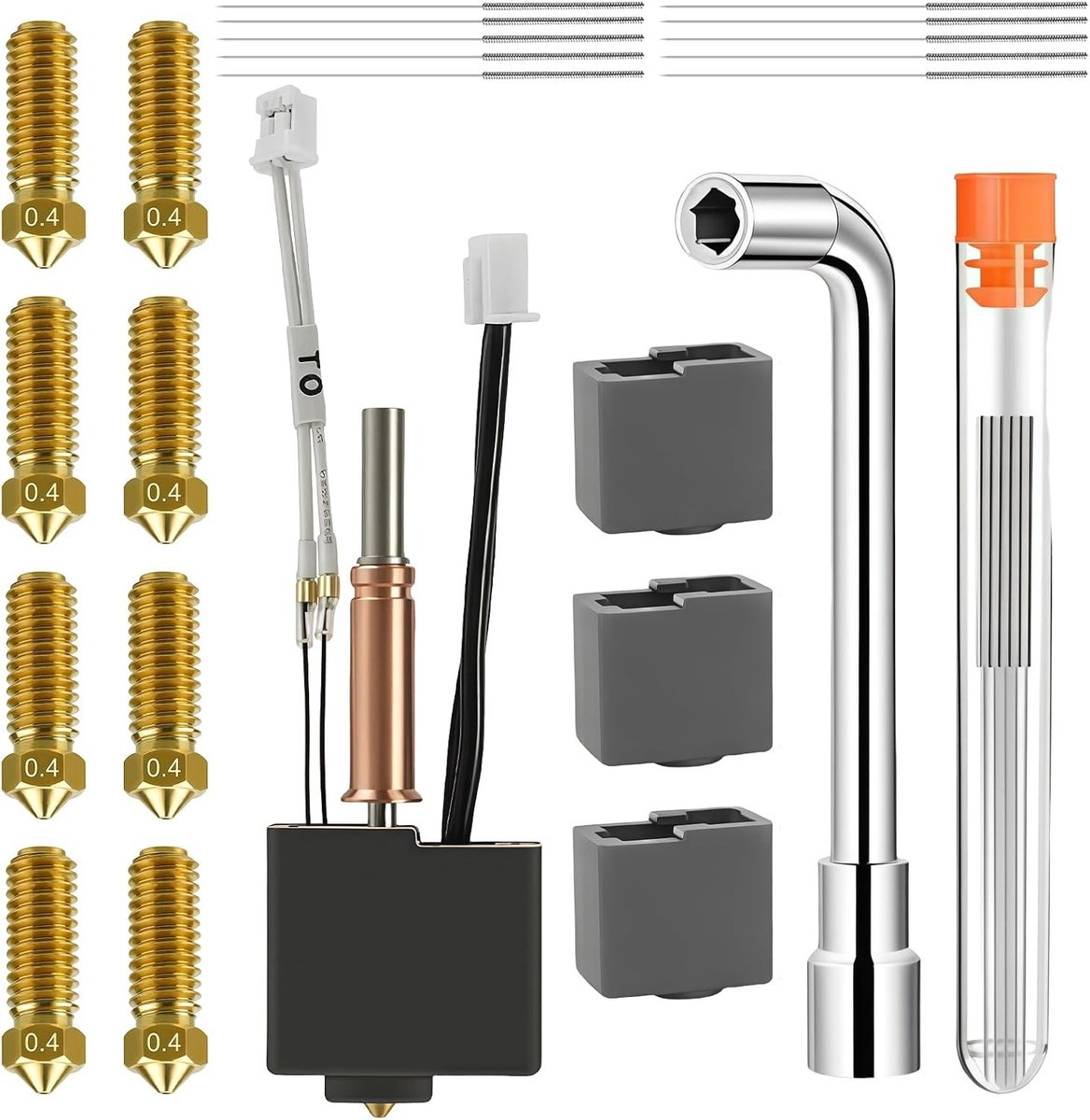 Kobra 3 Set Hotend voor 3D Printer met Nozzles, Siliconen Covers en Reinigingsnaalden voor Optimale Printresultaten