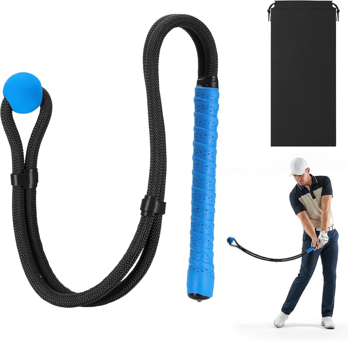 Golf Grip Trainingshulpmiddel voor Verbetering van de Swing, Indoor en Outdoor Oefeningen, Ideaal voor Mannen en Vrouwen, Inclusief Opbergtas en Fitness Touw
