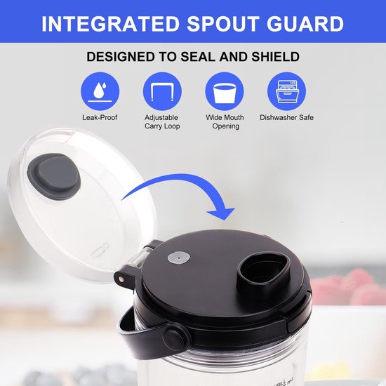 Vervangende Blenderbeker met Deksel voor Portable Blender - 18 oz (530ml) Accessoires voor Smoothies en Shakes, Geschikt voor Ninja Blast Series — afbeelding 3