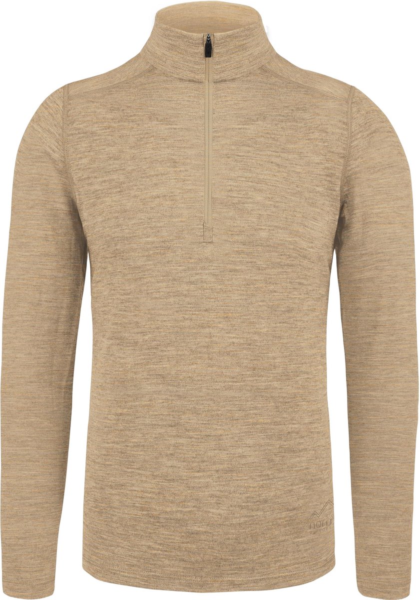 Heren-shirt met lange mouwen van merinowol en 1/4 rits „Canberra“ Beige