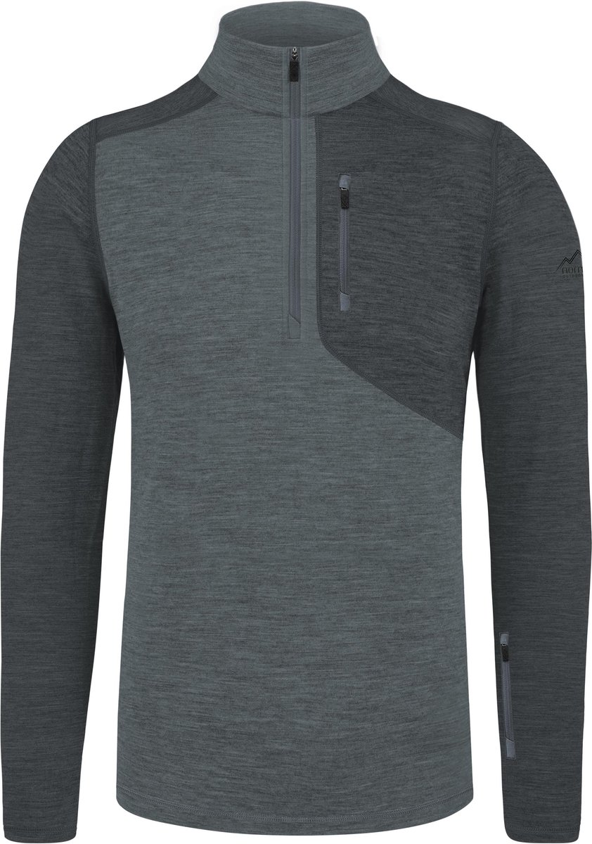 Heren-shirt met lange mouwen van merinowol en 1/4 rits „Mildura“ Grijs