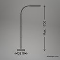 Technische tekening van een zwarte staande lamp met maximale hoogte 1700mm en basisdiameter 210mm.