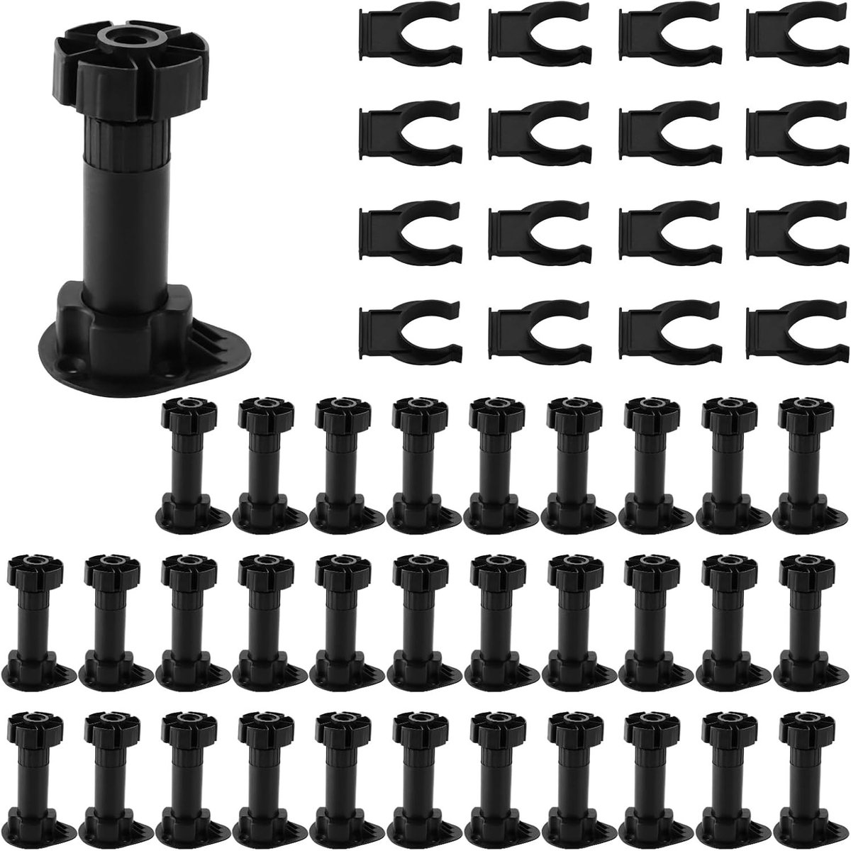 Verstelbare Plastic Meubelpoten voor Keuken en Badkamer, 100-120 mm Hoogte, Set van 32 met Pedestal Klem, Ideaal voor Meubelvernieuwing en Stabiliteit