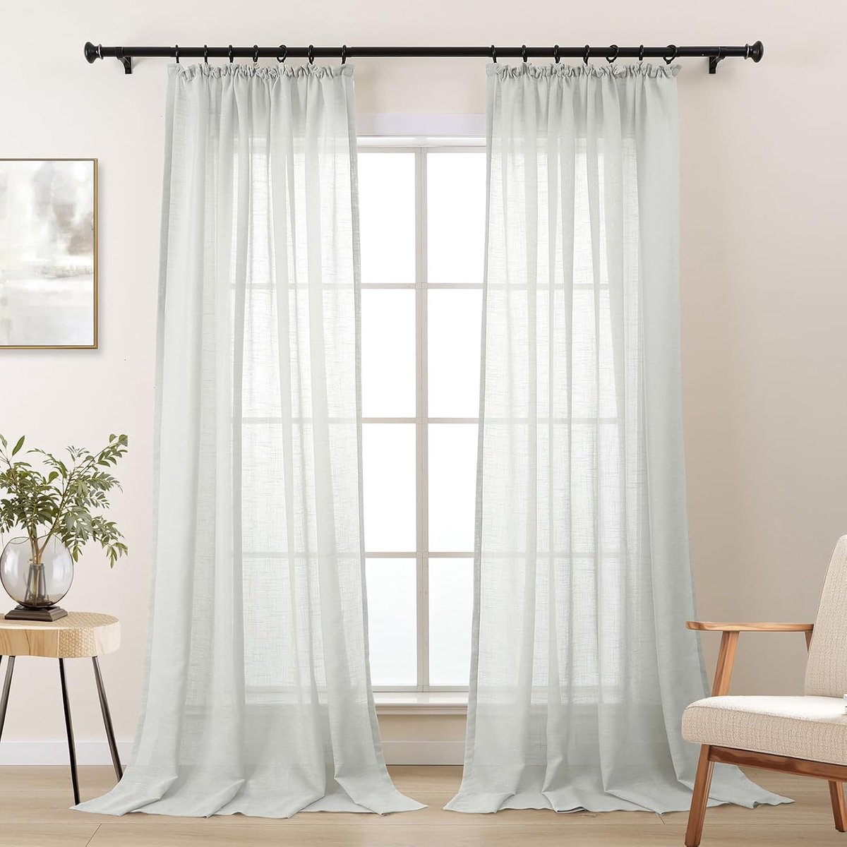 Zilvergrijze semi-transparante gordijnen voor woonkamer slaapkamer lichtgrijs linnen look potlood plooi gordijnen en gordijnen 96 cm lang 245 cm lang 2 panelen set venster transparante gordijnen
