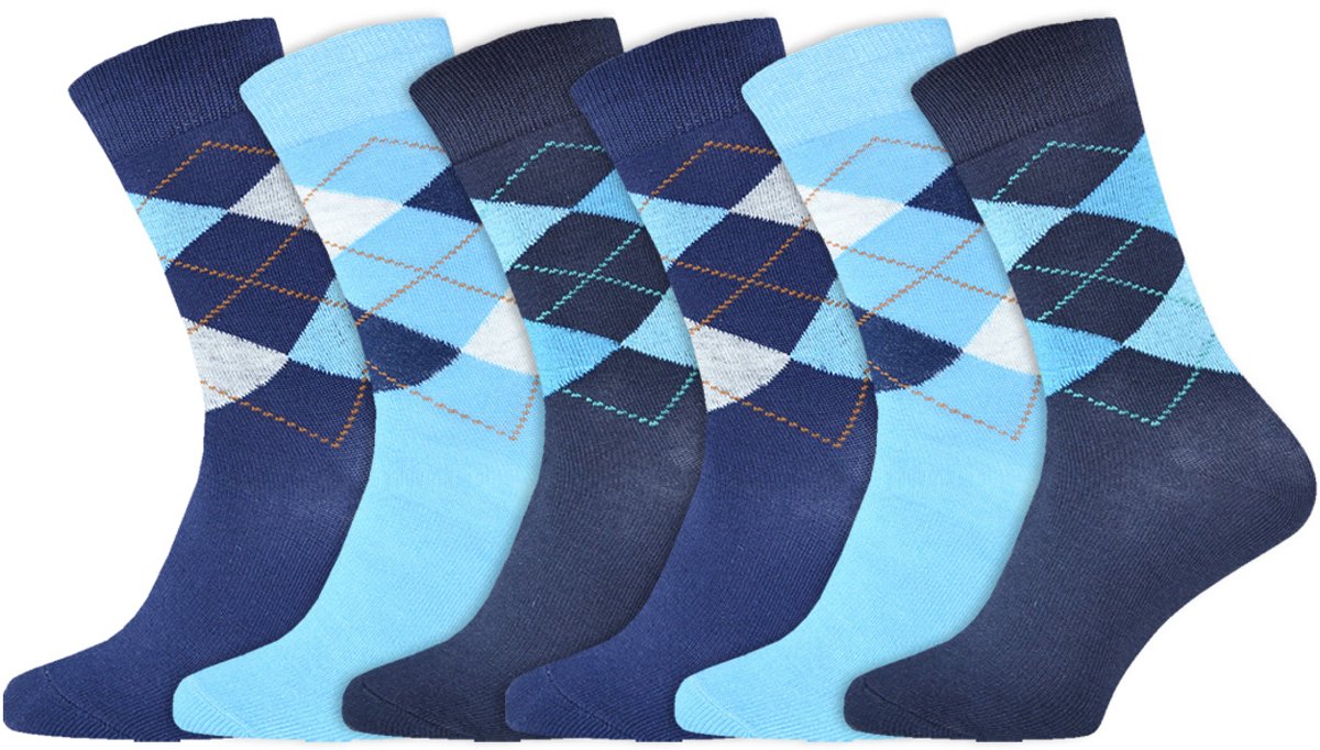 Argyle Herensokken | Katoen | Merk: Gianvaglia | Kleur: Blauw | Maat: 39-42/ 43-46 | 6 Paar