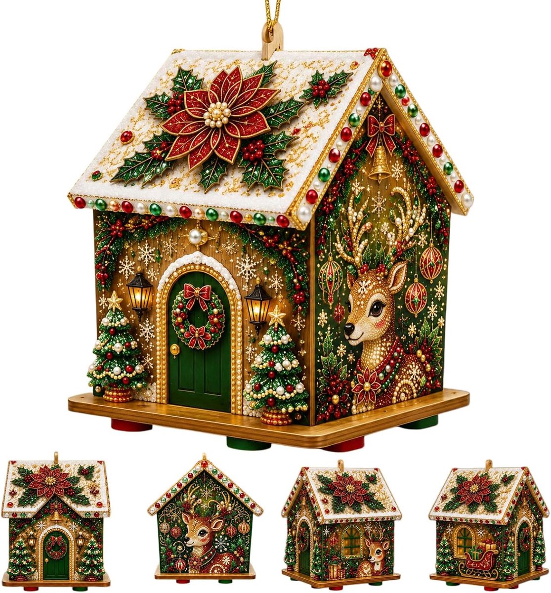 HisKes 3D DIY diamantschilderij kersthuisje set - Pearl Art Christmas House Kit - Kerst Parel Diamond Painting - Peperkoekhuis - Miniatuurhuisje - Kerst Decoratie - Creatieve Knutselset voor Volwassenen en Kinderen - 10,7 x 11,7 x 14,7 cm – Eland