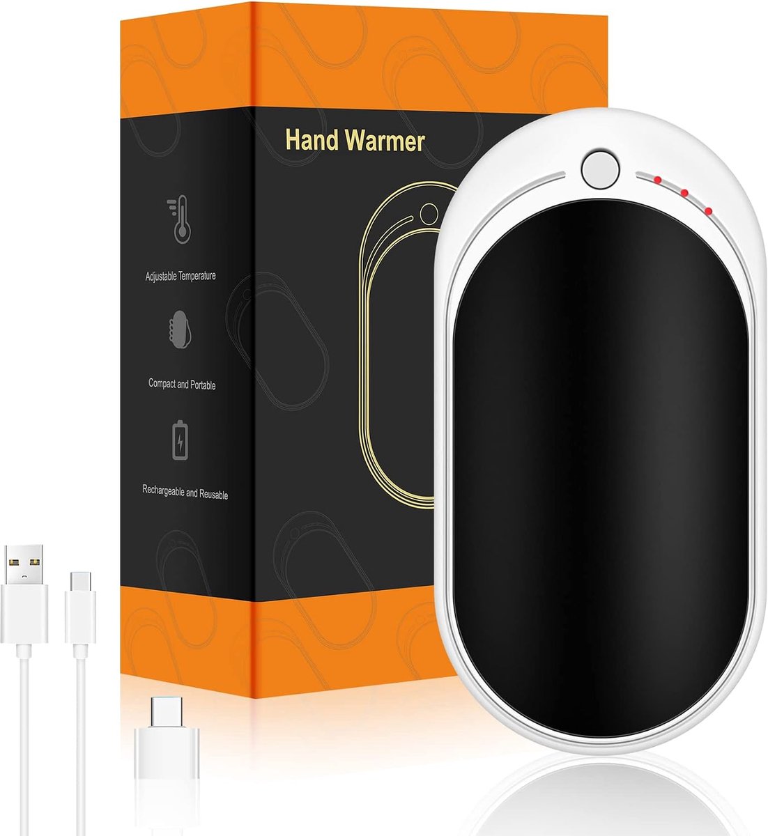 oplaadbaar, USB, 5200 mAh, 1 verpakking, draagbaar, herbruikbaar, handwarmer, handwarmers, elektrische handwarmers, cadeaus voor vrouwen mannen, Raynaud, golf, camping, wandelen