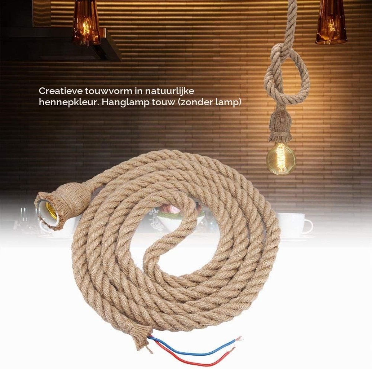 Vintage Hanglamp met Jute Touw - E27 Fitting, 2m Kabel, Industrieel Design, Unieke Verlichting voor Thuis en Kantoor