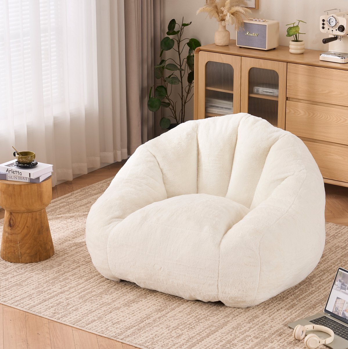 MODENUIT Zitzak 123 x 111 x 75 cm - Met Rugleuning En Schuimvulling - Voor Binnen - Polyester Wit