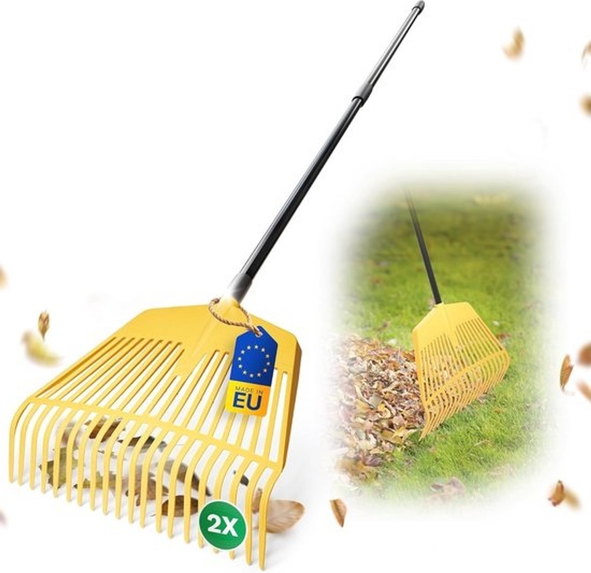 Bladbezem met telescoopsteel, 2-in-1 tuin en bladhark, robuuste bezem voor tuinafval met 26 kunststof tanden, werkbreedte 60 cm