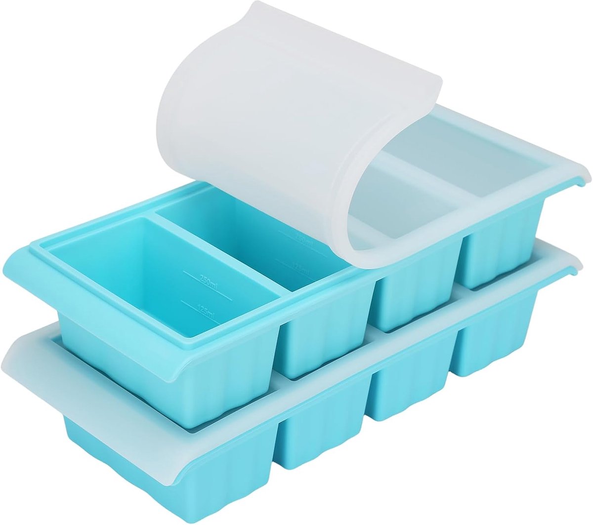 2-Delige Siliconen Vriesbak Met Deksel, Grote Ijsblokjesvorm, Geschikt voor 250 ml / 125 ml Bouillon, BPA-Vrij, Stapelbaar, Ideaal voor Soep, Bouillon, Saus en Ijsblokjes