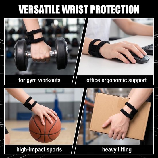 Sport [2 stuks], polsbandage voor TFCC en peesontsteking, verstelbare polsbandages voor fitness, training, kantoor en gaming, zwart — afbeelding 4