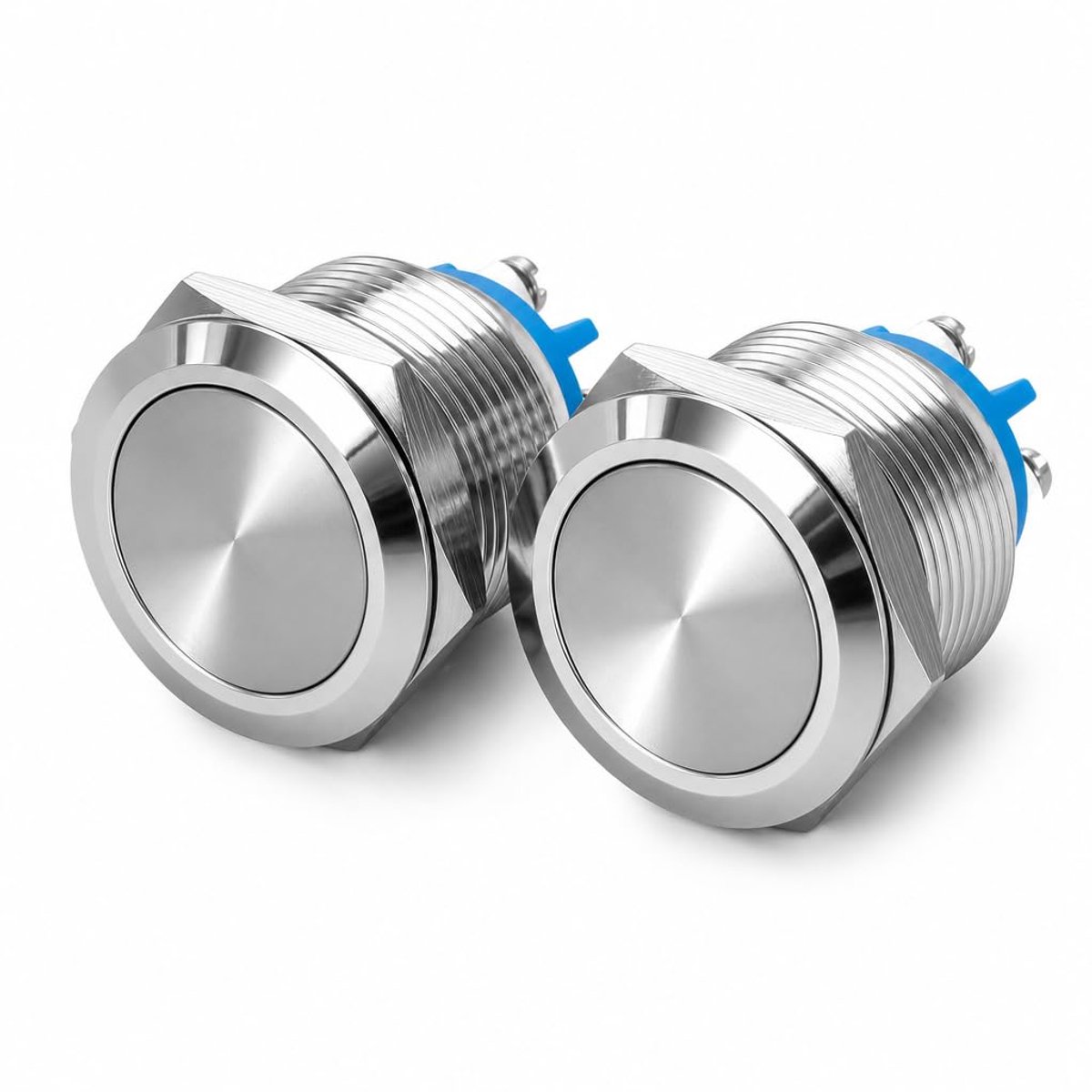 metalen drukknop, zelfborgende schakelaar, 19 mm, 2 stuks | IP65/IP67 momentane/zelfborgende 2A/3A 12V-250V AC/DC, voorbedraad voor autoclaxon/pc-voeding/industrie/doe-het-zelfprojecten