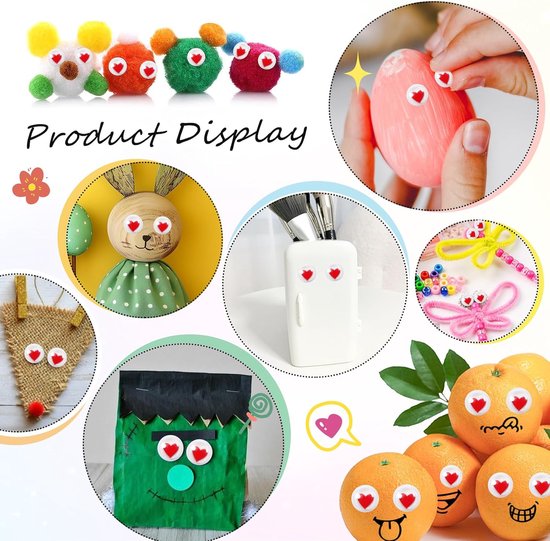 300 Stuks Zelfklevende Googly Eyes 10mm Hartvormig Rood Wit Kunststof Wiebelogen voor Scrapbooking Craft Supplies — afbeelding 3
