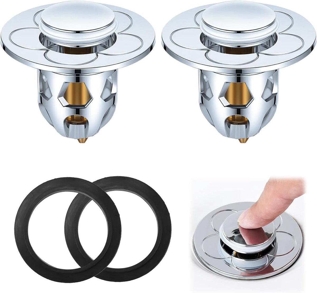 2 stuks Afvoerstop Wastafelstoppen voor Badkamer met Anti-verstoppingsfilter, Universele Pop-up Wastafelstop, voor Badkuipen en Wastafels, Afvoergatopening 32-42 mm