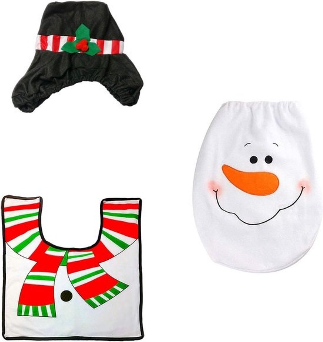 3D Kerstbad Set Kerstman Badkamer Stoelhoes en Tapijt Tank Cover - Feestelijke Badkamerdecoratie