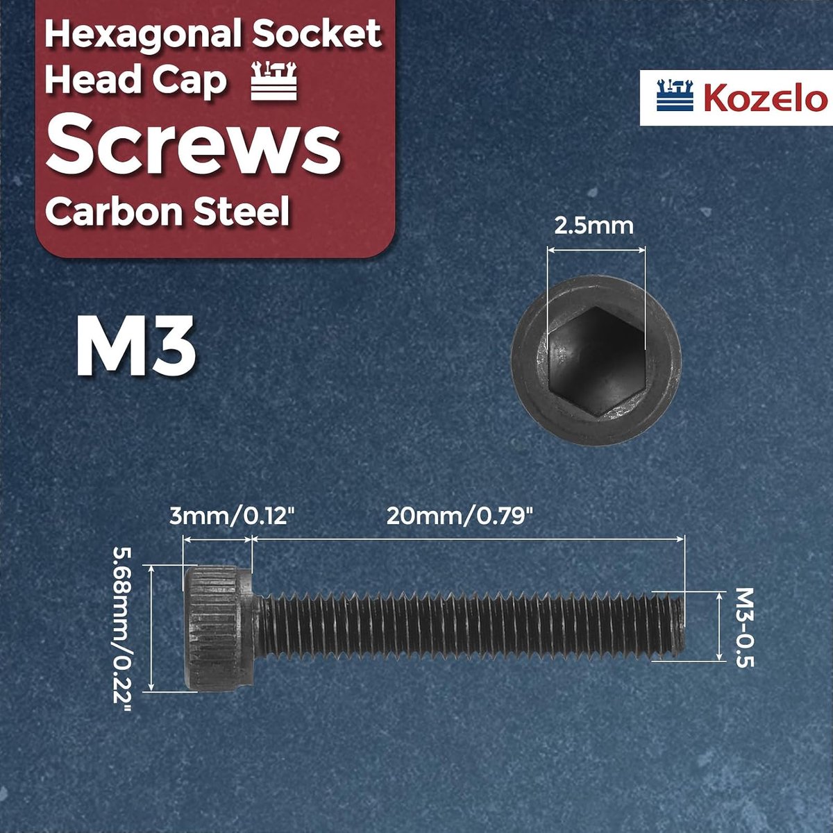 Cilinderkopschroeven, M3-0,5 x 20 mm, staallegering, volledige schroefdraad, zwart geoxideerd, graad 12,9, binnenzeskantschroef voor mobiele 3D-printers, zwart