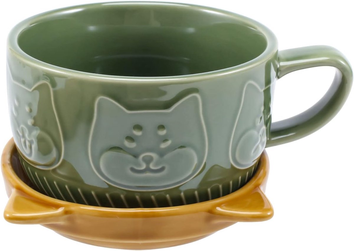 Zoete mok creatieve keramische Shiba Inu Panda koffiemok met deksel thuis paar melk ontbijt mok waterbeker (groen)
