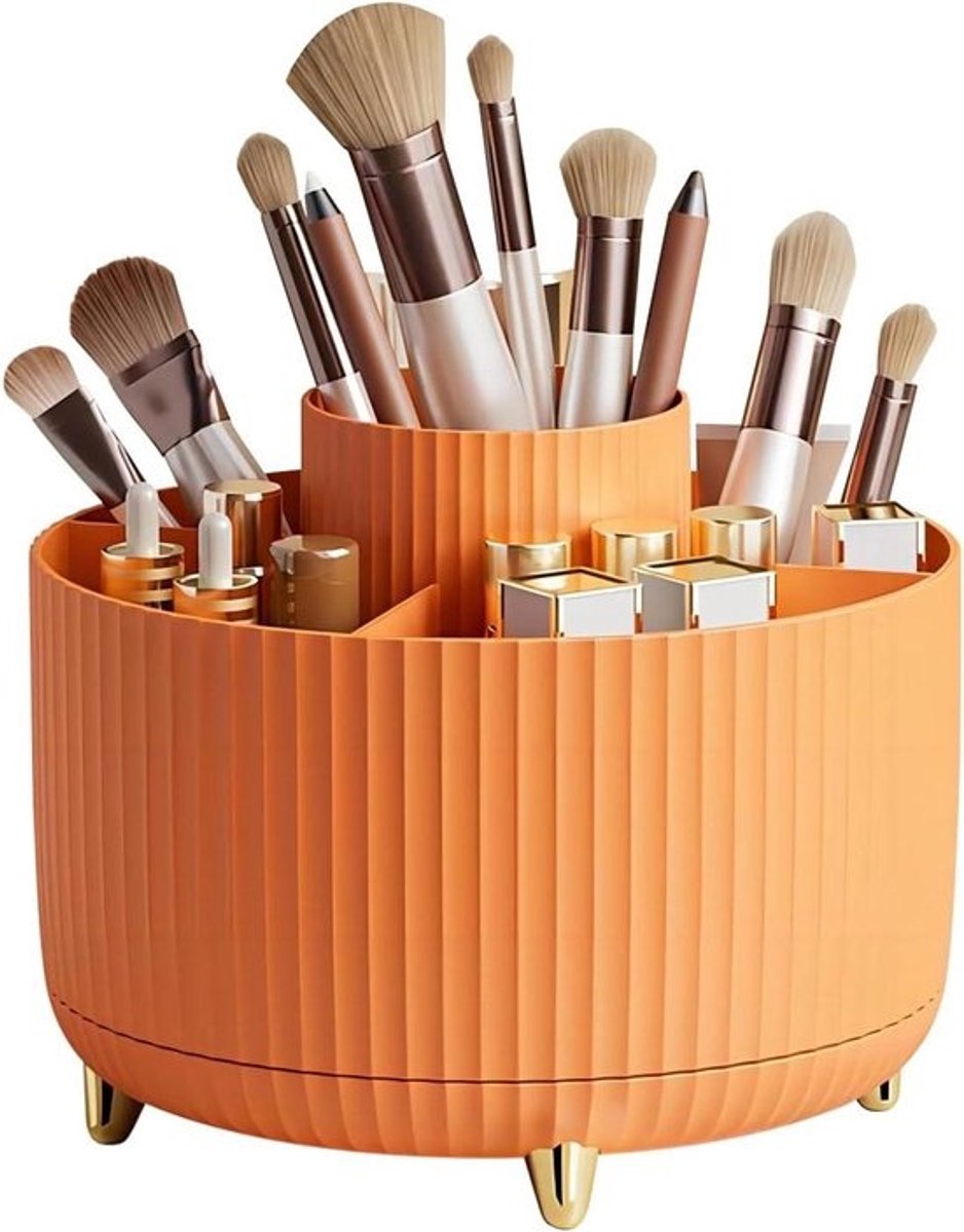 Make-up borstelhouder met grote capaciteit 360° roterende make-up organizer - cosmetica opslagcontainer met 5 sleuven