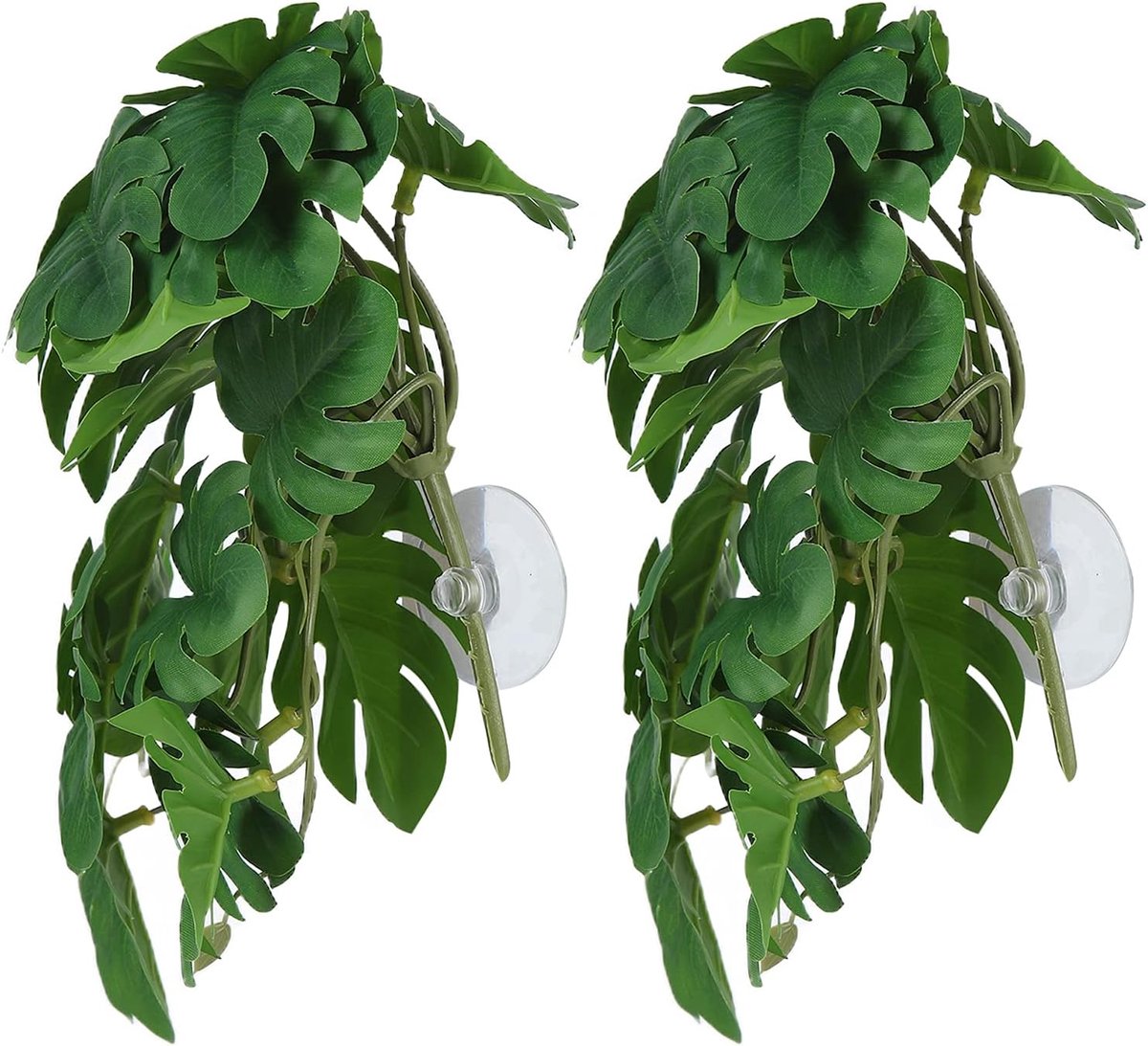 2 STKS Kunstmatige Waterplant, Simulatie Wijnstok Aquarium Nep Bladeren Levensechte Kleine Maat Plastic Bladeren Decoratie met Zuignap voor Aquarium(Turtle Leaf)