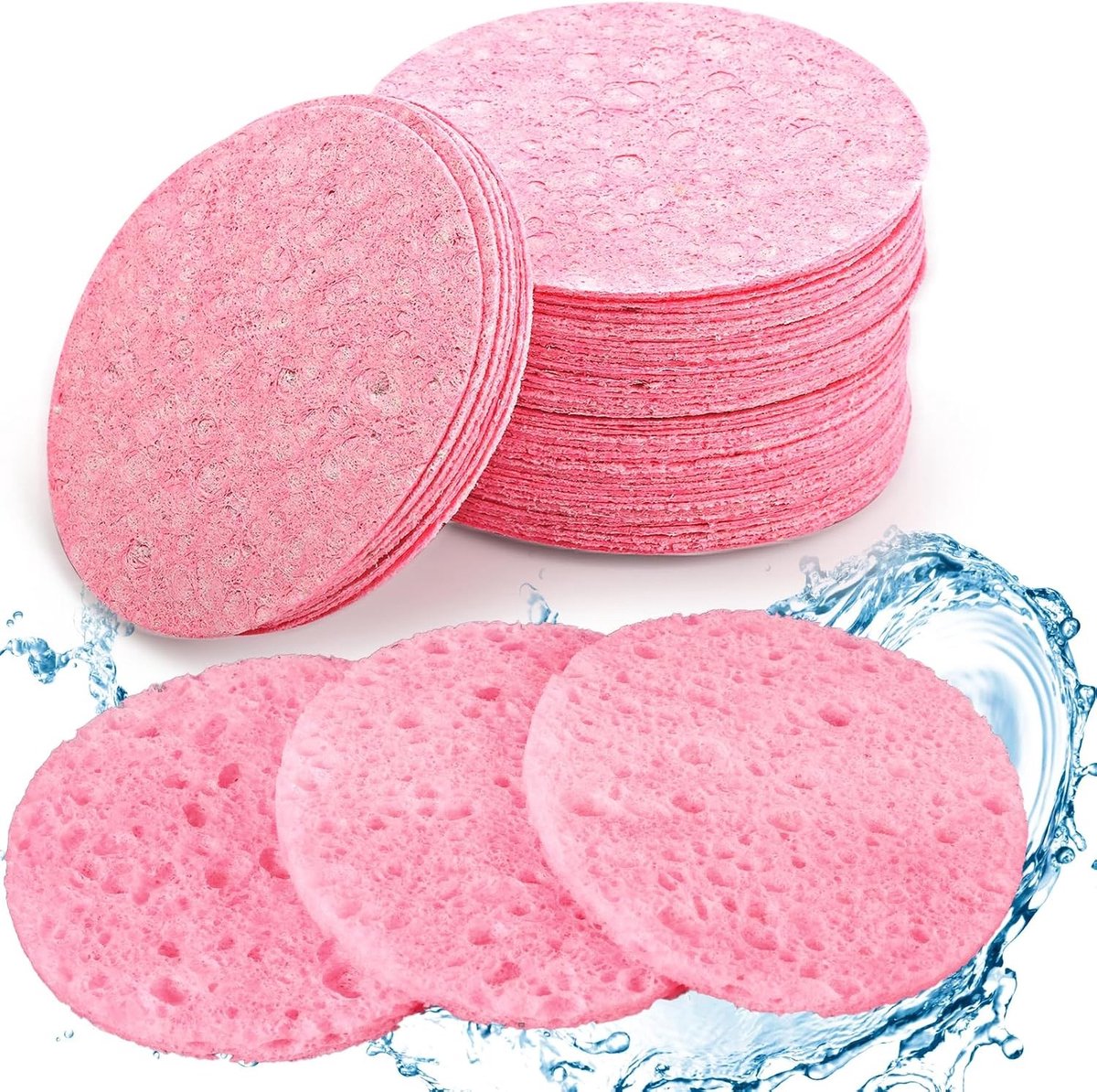 Gecomprimeerde Gezichtsponsjes voor Reiniging, Exfoliatie en Make-up Verwijdering - 50 Stuks (Roze)