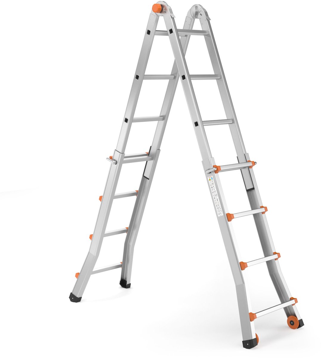 RMBO Professionele Uitschuifbare Vouwladder 4x4 - Vouwladder - Multiladder - 3,98 m lang - Compact en Draagbare ladder - Geschikt voor Particulier en Professioneel Gebruik - Max. Belasting 150 kg, EN 131.6