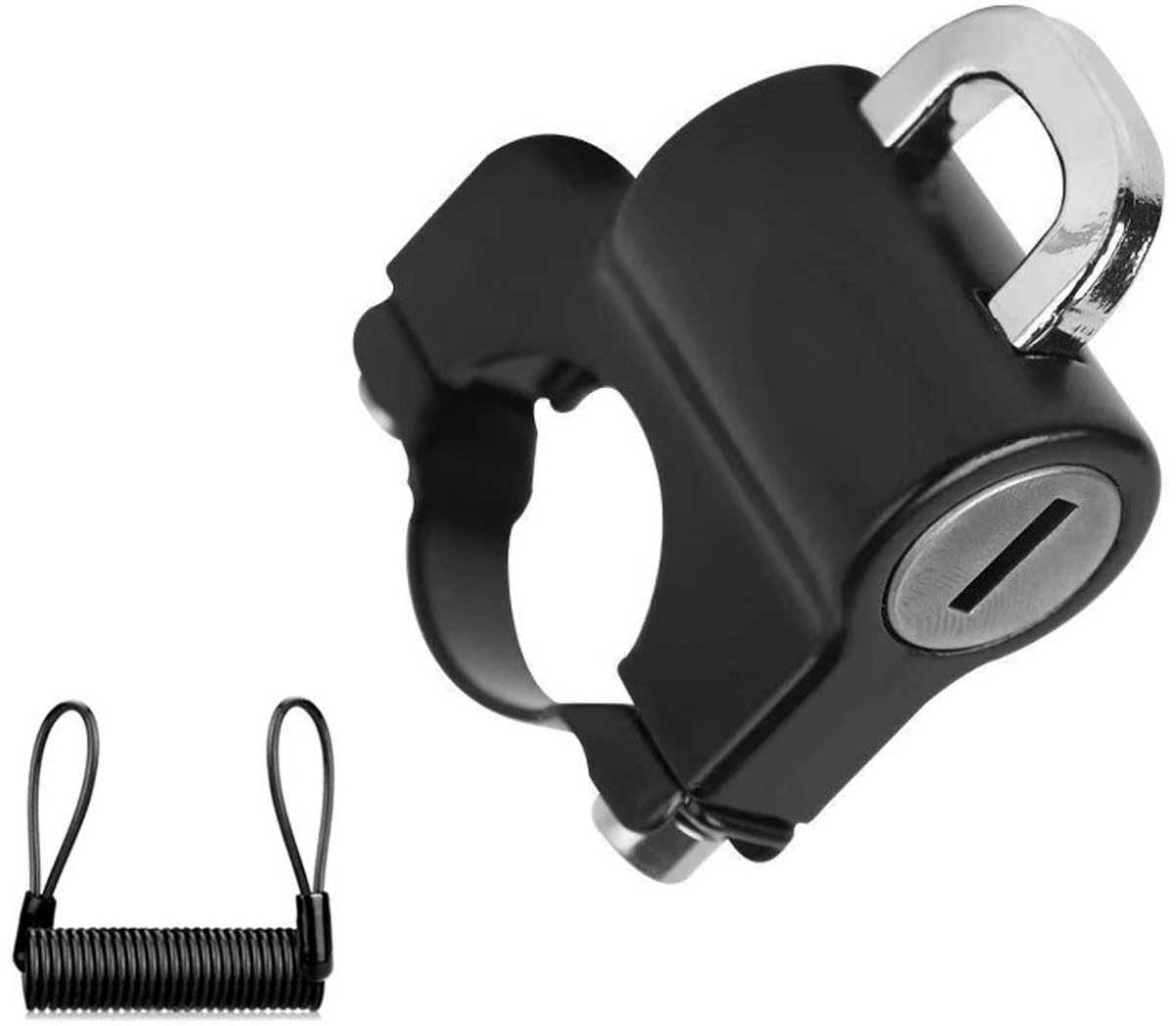 Helmet Lock – Mini Anti-Theft Lock – For E-bikes, Motorcycles, and Bicycles – Handlebar-Mounted Lock – Portable Helmet Hook Lock – Includes Coiled Cable