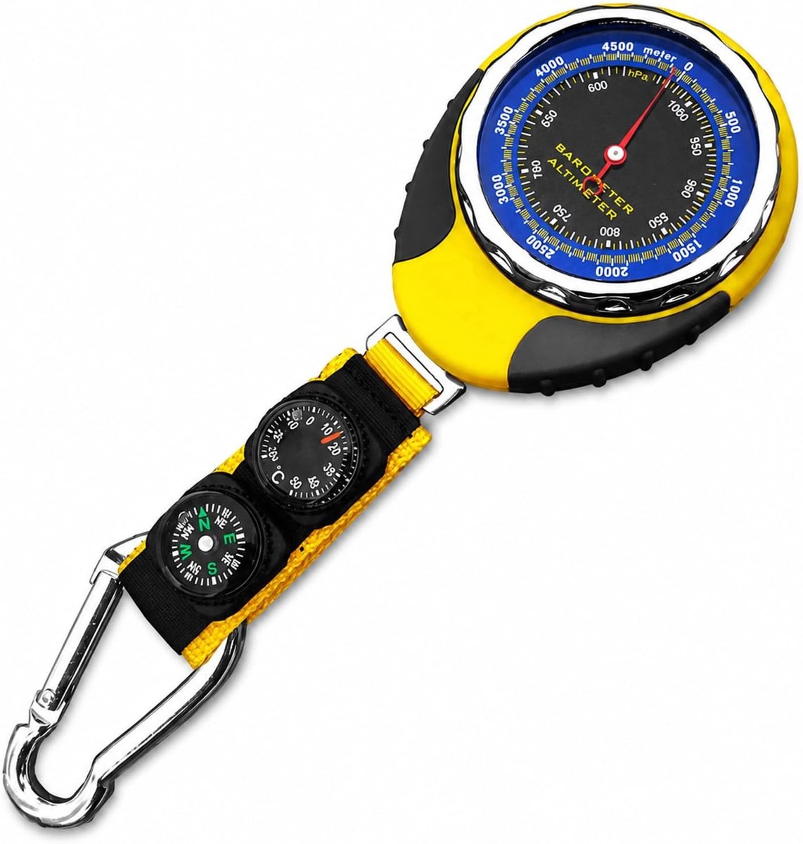 Multifunctionele 4-in-1 Altimeter, Barometer, Kompas en Thermometer voor Klimmen, Wandelen en Kamperen met Draagbare Ontwerp en Metalen Haak