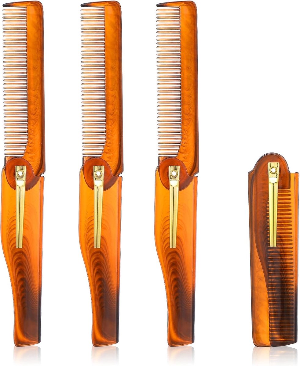 Vouwbare baardkam set van 4, mini kam voor snor en korte baarden, ideaal voor haarverzorging en styling voor mannen