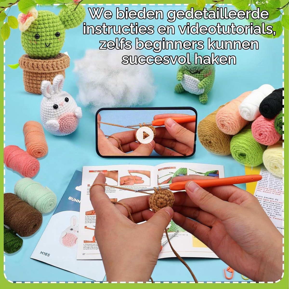 Haakset voor Beginners - Wol voor Haken en Breien, Doe-Het-Zelf Handwerk met Haaknaalden en Tutorial