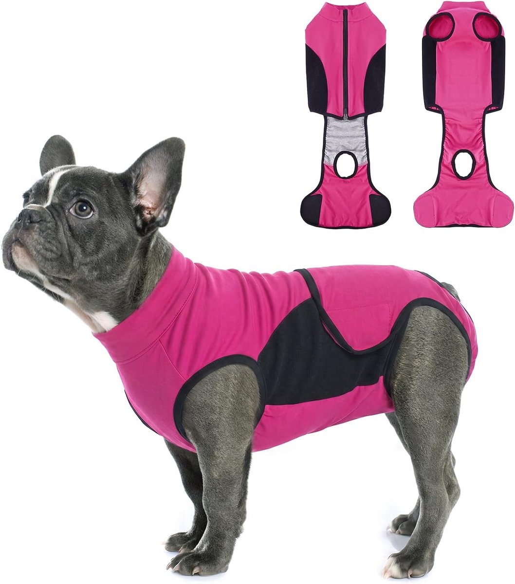 Hondenbody, beschermend pak voor hond met ritssluiting, anti-leklichaam, alternatief voor de Elisabethan-halsband voor mannelijke en vrouwelijke honden, roze bessen, XL