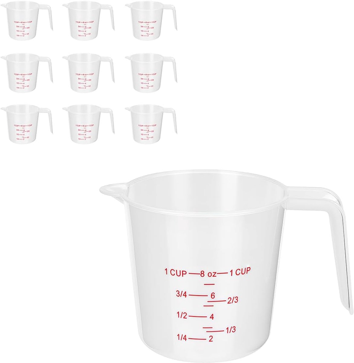 10 stuks Meetkannen Set, 250ml, Duidelijke Meetbeker met Handvat, voor Keuken, Laboratorium, en Bakkerijgebruik